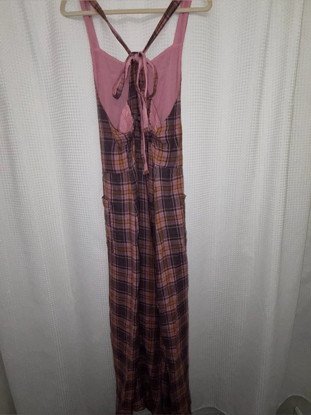 Free People x CP Shades Cyprus Plaid Overalls Size M Pink Valentine 100%cotton